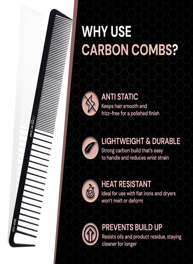 IKONIC Carbon Comb CC-008 Black - Ionic Coating for Static-Free Styling, Dual Teeth for both Thick and Thin Hair Type with Hair Picker for Precision Sectioning - Image 2