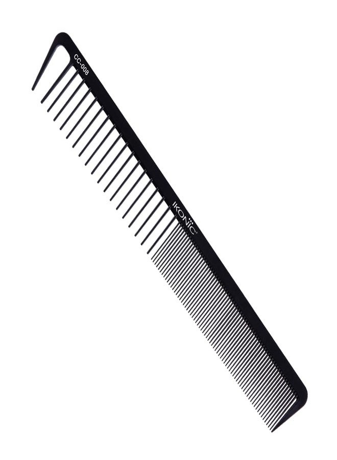 IKONIC Carbon Comb CC-008 Black - Ionic Coating for Static-Free Styling, Dual Teeth for both Thick and Thin Hair Type with Hair Picker for Precision Sectioning - Image 1