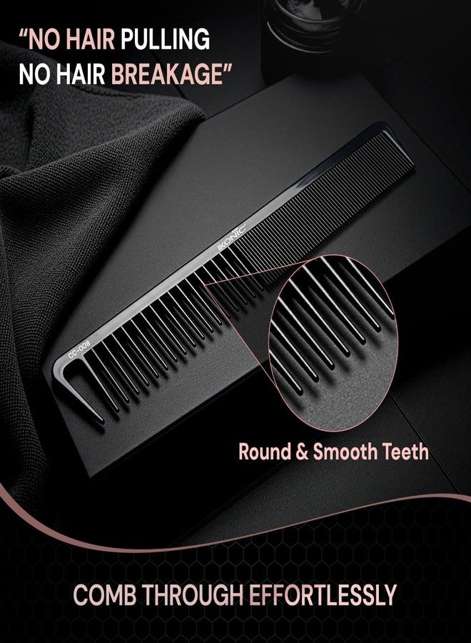 IKONIC Carbon Comb CC-008 Black - Ionic Coating for Static-Free Styling, Dual Teeth for both Thick and Thin Hair Type with Hair Picker for Precision Sectioning - Image 5