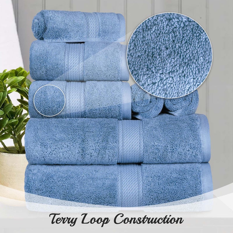 Superior Egyptian Cotton Pile 3 Piece Towel Set  Includes 1 Bath  1 Hand  1 Face Towel/Washcloth  Ultra Soft Luxury Towels  Thick Plush Essentials  Guest Bath  Spa  Hotel Bathroom  Denim Blue - Image 3
