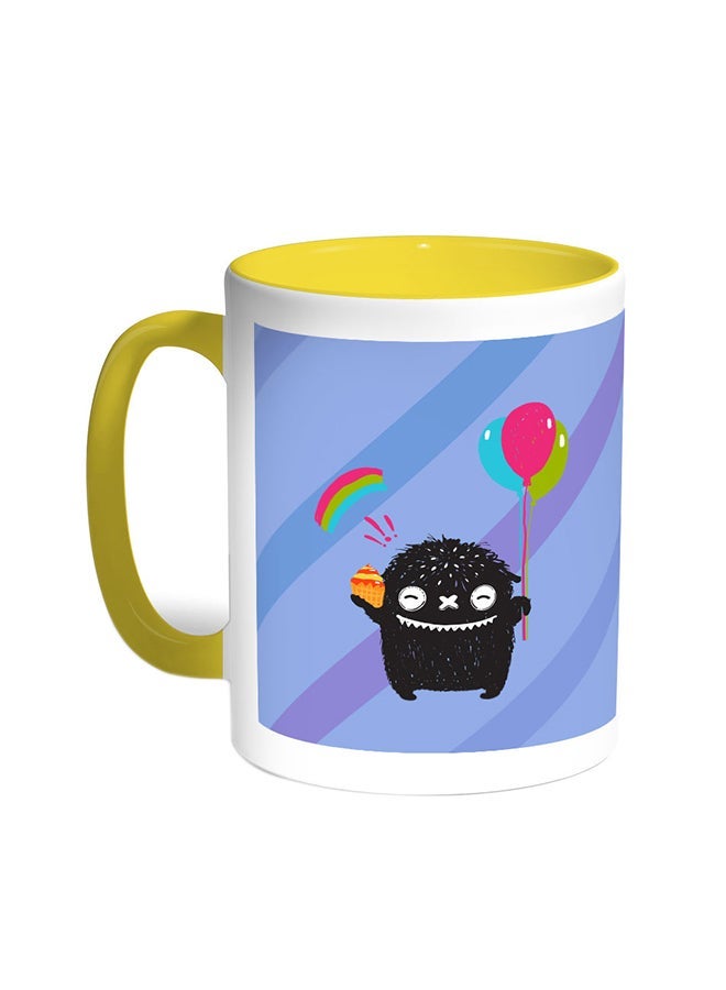 RYN Cartoon Drawing - The Joy Of Eid Printed Coffee Mug Yellow/White 11ounce