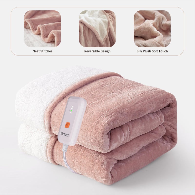 GOTCOZY Heated Blanket Electric Throw 50''X60''- Soft Silky Plush Electric Blanket with 4 Heating Level & 3 Hour Auto Off Heating Blanket, ETL Certified Machine Washable (Rose Dust) - Image 2