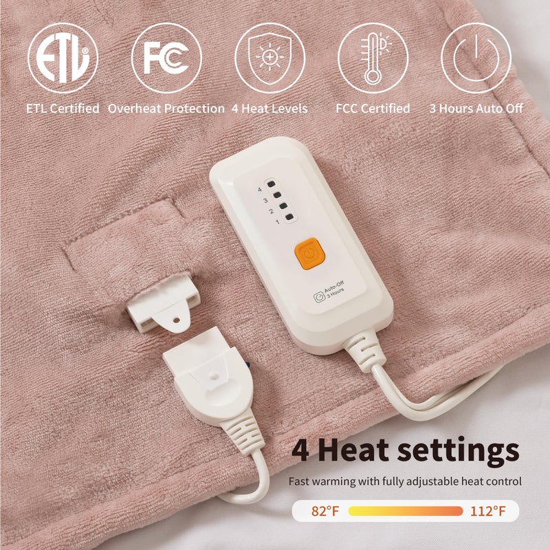 GOTCOZY Heated Blanket Electric Throw 50''X60''- Soft Silky Plush Electric Blanket with 4 Heating Level & 3 Hour Auto Off Heating Blanket, ETL Certified Machine Washable (Rose Dust) - Image 4