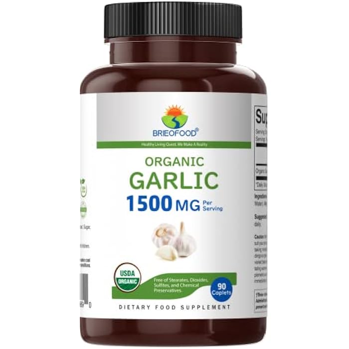 Brieofood Organic Garlic 1500mg, 45 Servings, Vegetarian, Gluten Free, 90 Vegetarian Tablets - Image 2