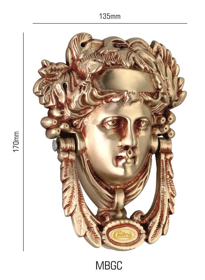 Chitra Statue of Liberty Face Style Brass Door Knocker (9 Inch, Matt Brush Golden Copper) - Image 3