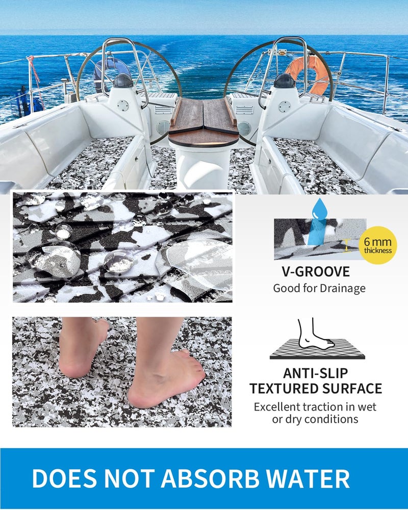 OCEANBROAD Self-Adhesive 48''x16'' Camouflage Boat Flooring Non-Slip EVA Foam Sheet Marine Grip Mat for Jon Boats Surfboard SUP Paddle Board Kayak Yacht, Camo Black - Image 3