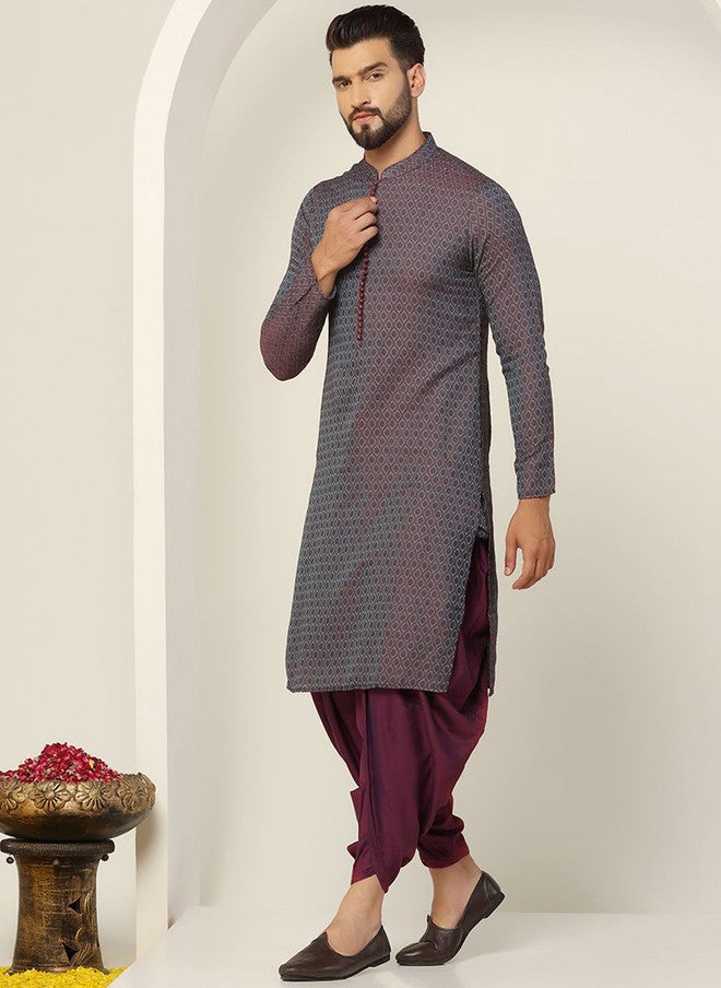 KISAH Ethnic Motifs Printed Mandarin Collar Kurta with Dhoti Pants - Image 5