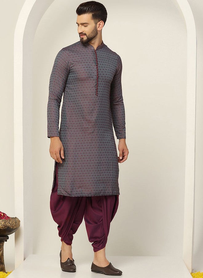 KISAH Ethnic Motifs Printed Mandarin Collar Kurta with Dhoti Pants - Image 2
