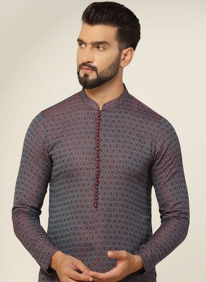 KISAH Ethnic Motifs Printed Mandarin Collar Kurta with Dhoti Pants - Image 3