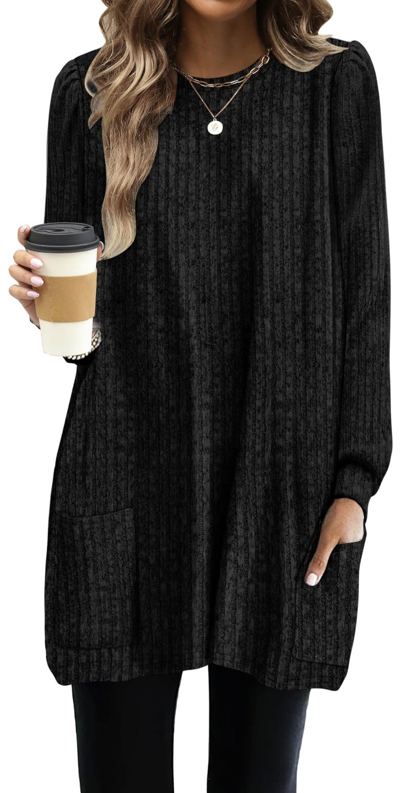 OFEEFAN Long Sleeve Shirts for Women Plus Size Sweaters Crewneck Tunic Lightweight Black 3XL - Image 1