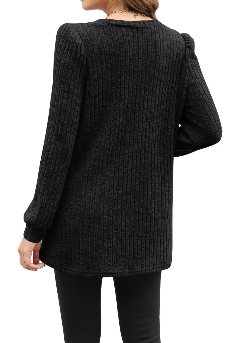 OFEEFAN Long Sleeve Shirts for Women Plus Size Sweaters Crewneck Tunic Lightweight Black 3XL - Image 4