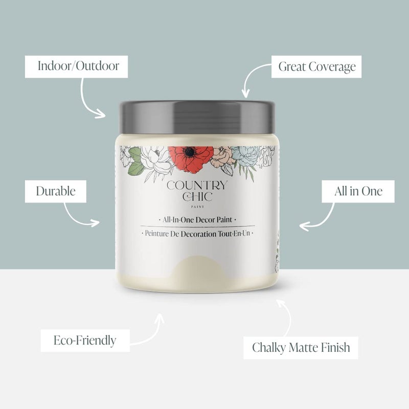 Country Chic Paint طلاء الطباشير الشامل بأسلوب ريفي للأثاث والخزائن وديكور المنزل، صديق للبيئة، تشطيب غير لامع، مع برايمر وطبقة نهائية مدمجة للخشب والمعادن - كريمة الفانيليا (أبيض فاتح) - ربع 32 أونصة (950 مل) - Image 2