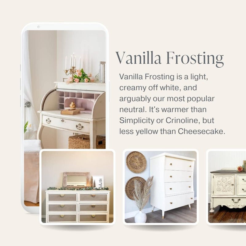Country Chic Paint طلاء الطباشير الشامل بأسلوب ريفي للأثاث والخزائن وديكور المنزل، صديق للبيئة، تشطيب غير لامع، مع برايمر وطبقة نهائية مدمجة للخشب والمعادن - كريمة الفانيليا (أبيض فاتح) - ربع 32 أونصة (950 مل) - Image 3