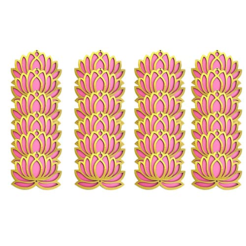 Sanvatsar Home White Golden Lotus 4 Inch Set of 24 Wooden Cutout DIY Rangoli Kit | Decorations for Diwali, Dusshera Wedding Rangoli, Pooja, Decorations, Festival Gift (Pink24) - Image 1
