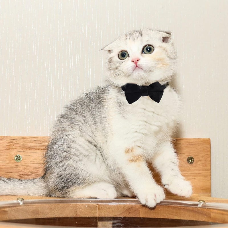 Sliverdew 2 Pcs Velvet Cat Collar with Bell and Bowtie, Adjustable Breakaway Cat Collars Kitten Small Puppy Safety Bow Tie Solid Wedding Basic Color Cat Bow Tie Collar - Image 4