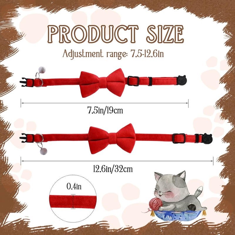 Sliverdew 2 Pcs Velvet Cat Collar with Bell and Bowtie, Adjustable Breakaway Cat Collars Kitten Small Puppy Safety Bow Tie Solid Wedding Basic Color Cat Bow Tie Collar - Image 2