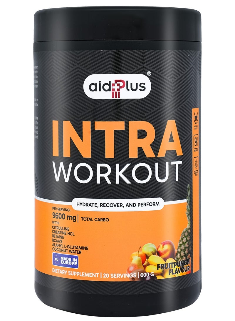 AID PLUS Intra Workout Fruit Punch, 600g | 30g Serving | With BCAA, Creatine, and L-Citrulline | Pre/Post-Workout Supplement for Energy & Endurance - Image 1