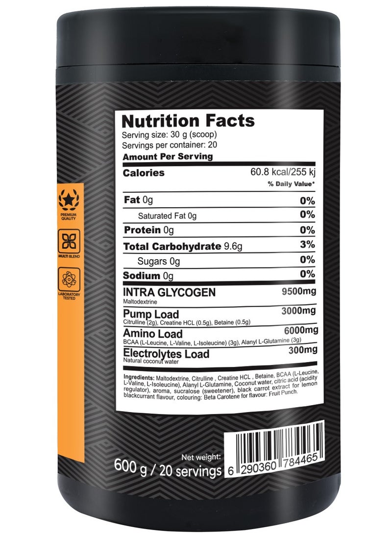 AID PLUS Intra Workout Fruit Punch, 600g | 30g Serving | With BCAA, Creatine, and L-Citrulline | Pre/Post-Workout Supplement for Energy & Endurance - Image 2