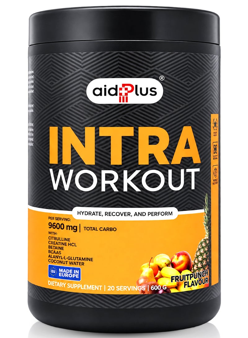 AID PLUS مشروب فواكه إنترّا وورك آوت، 600غ | حصة 30غ | مع BCAA، كرياتين، و L-سيترولين | مكمل قبل/بعد التمرين للطاقة والقدرة على التحمل - Image 1