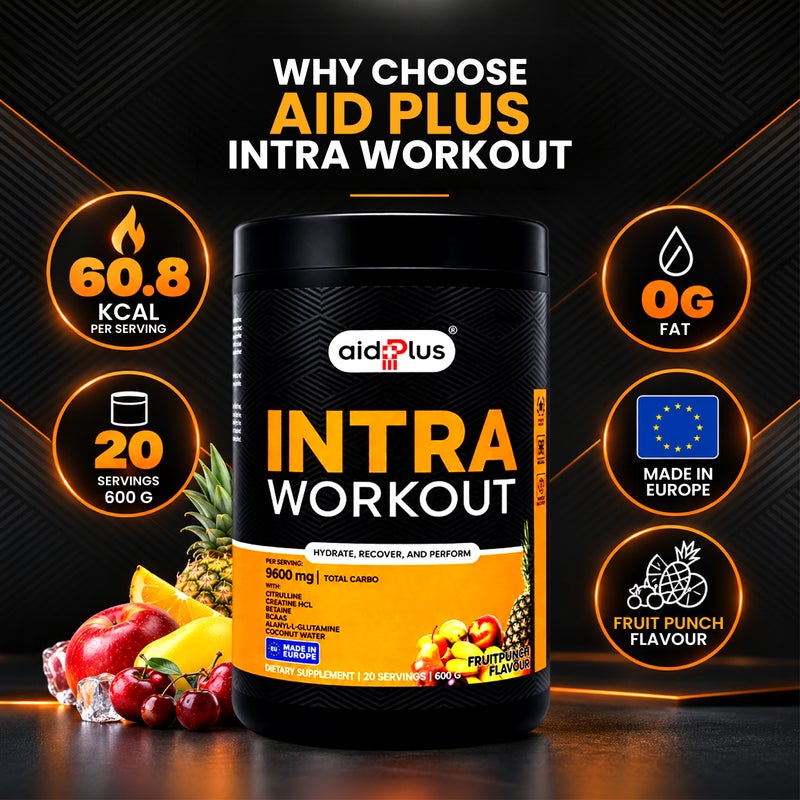 AID PLUS مشروب فواكه إنترّا وورك آوت، 600غ | حصة 30غ | مع BCAA، كرياتين، و L-سيترولين | مكمل قبل/بعد التمرين للطاقة والقدرة على التحمل - Image 4