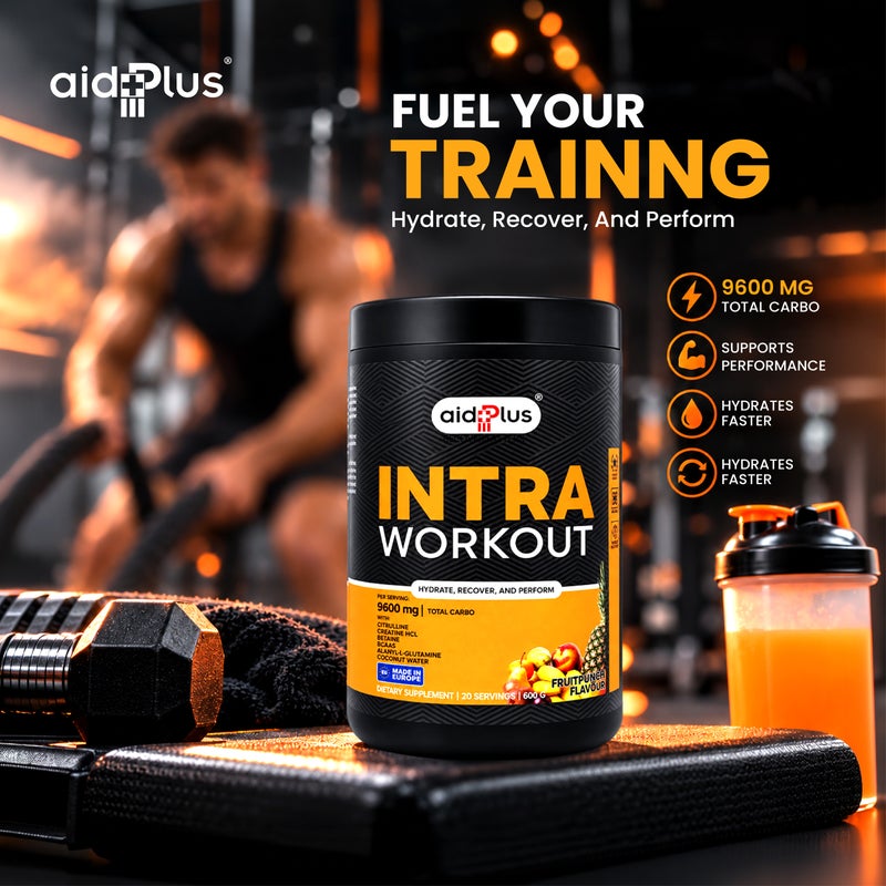 AID PLUS مشروب فواكه إنترّا وورك آوت، 600غ | حصة 30غ | مع BCAA، كرياتين، و L-سيترولين | مكمل قبل/بعد التمرين للطاقة والقدرة على التحمل - Image 5