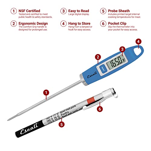 Escali DH1 Gourmet Digital Meat Thermometer with Extra Long Probe, NSF Certified, Blue - Image 2