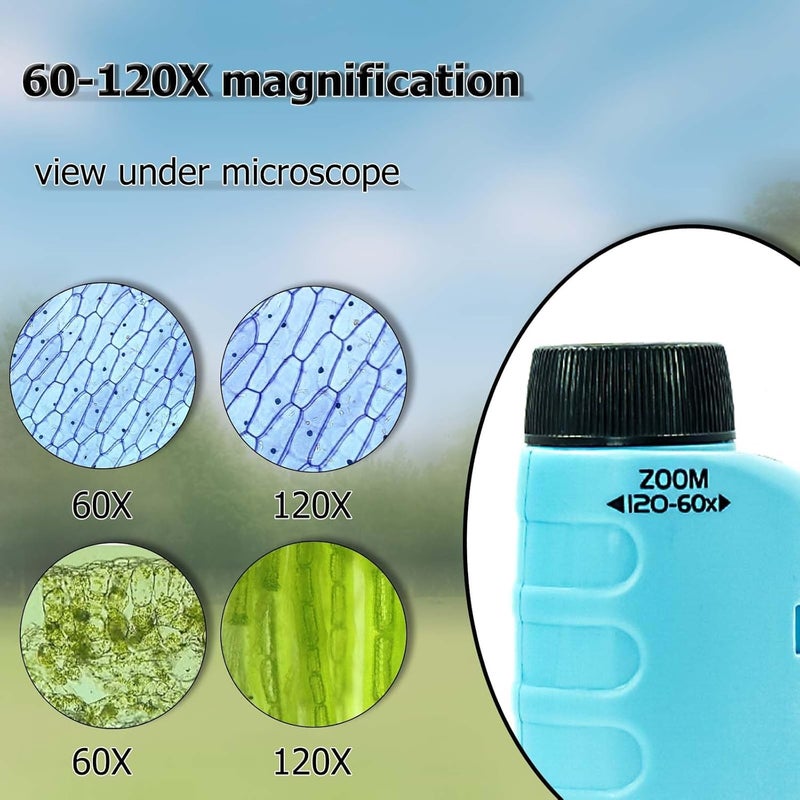 Tobo Portable Microscop Scientific Experiment Set, Handheld Microscope with 60x-120x Magnification and LED Light, Perfect Mini Microscope for Education and Exploration of The World-Blue (TD-1458IM) - Image 5