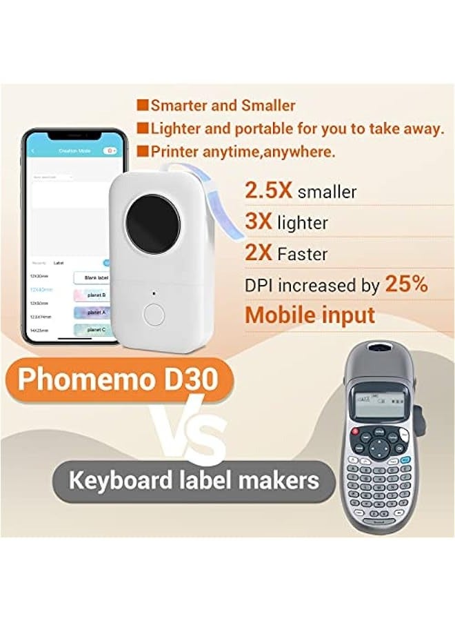 phomemo D30 Label Maker Machine with Tape, Bluetooth Thermal Mini Label Printer for Storage, Barcode, Mailing, Office Supplies, Home, Organizing Storage, Small Portable Sticker Maker - Image 3