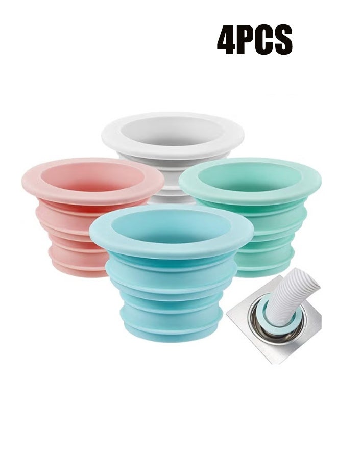 واي جيه 4-Piece Sewer Odor Seal Plug - Silicone Pipe Seal Plug - Washing Machine Drain Seal - Bathroom Kitchen Laundry Room Access Seal, Pink, White, Green, Blue - Image 1