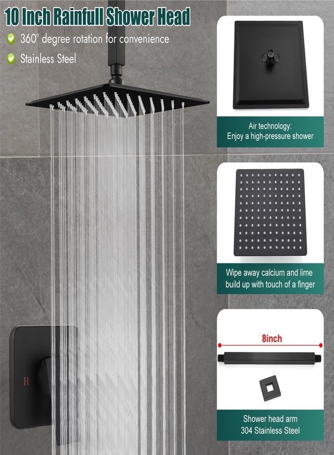 Heyalan Shower Faucet Set Square Stainless Steel Bathroom Rainfall Shower System One Handle Single Function Shower Trim Kit with Rough-in Valve Male Thread,Ceiling Mount,10 Inch,Matte Black - Image 3
