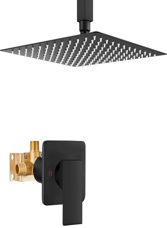 Heyalan Shower Faucet Set Square Stainless Steel Bathroom Rainfall Shower System One Handle Single Function Shower Trim Kit with Rough-in Valve Male Thread,Ceiling Mount,10 Inch,Matte Black - Image 1