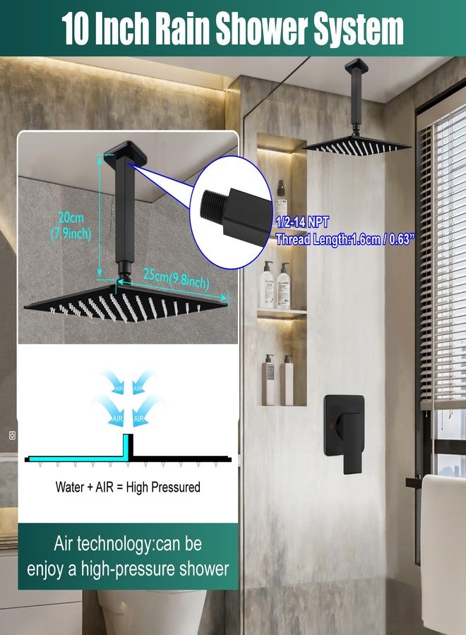 Heyalan Shower Faucet Set Square Stainless Steel Bathroom Rainfall Shower System One Handle Single Function Shower Trim Kit with Rough-in Valve Male Thread,Ceiling Mount,10 Inch,Matte Black - Image 5