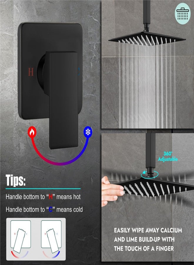 Heyalan Shower Faucet Set Square Stainless Steel Bathroom Rainfall Shower System One Handle Single Function Shower Trim Kit with Rough-in Valve Male Thread,Ceiling Mount,10 Inch,Matte Black - Image 4