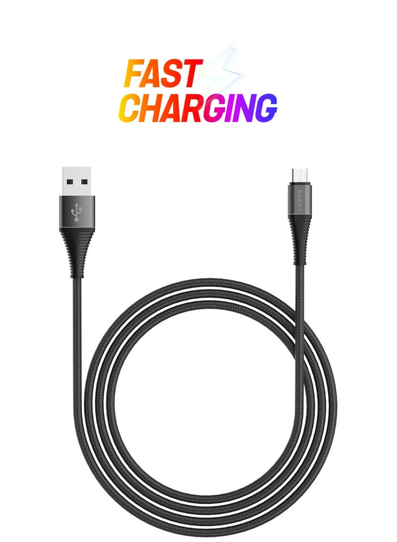 LAZOR Flow CM32 USB-A TO Micro-USB Fast Charging Cable, Premium 1 Meter, 2.4A Fast Sync and Charge Cable,Black - Image 1