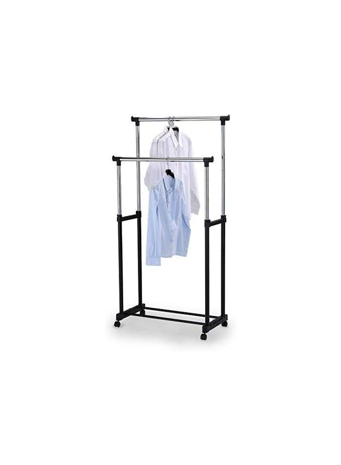 Risen This 2-Pole Telescopic Clothes Hanger is a durable, adjustable, foldable rack with wheels, perfect for drying laundry - Image 2