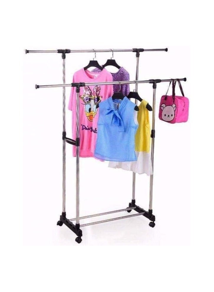 Risen This 2-Pole Telescopic Clothes Hanger is a durable, adjustable, foldable rack with wheels, perfect for drying laundry - Image 4