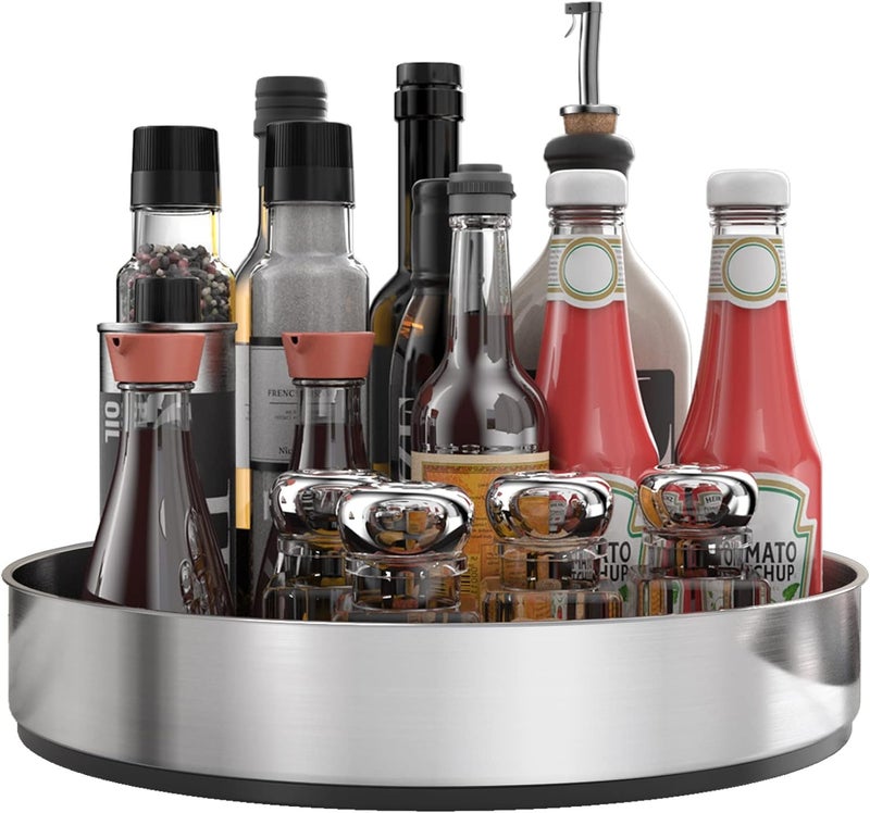 VAEHOLD Pantry Cabinet Lazy Susan Stainless Steel Black Spice Rack Turntable - Decorative Trays Storage Containers Organizer for Kitchen Cabinet, Snacks, Bathroom (10 inches) - Image 1