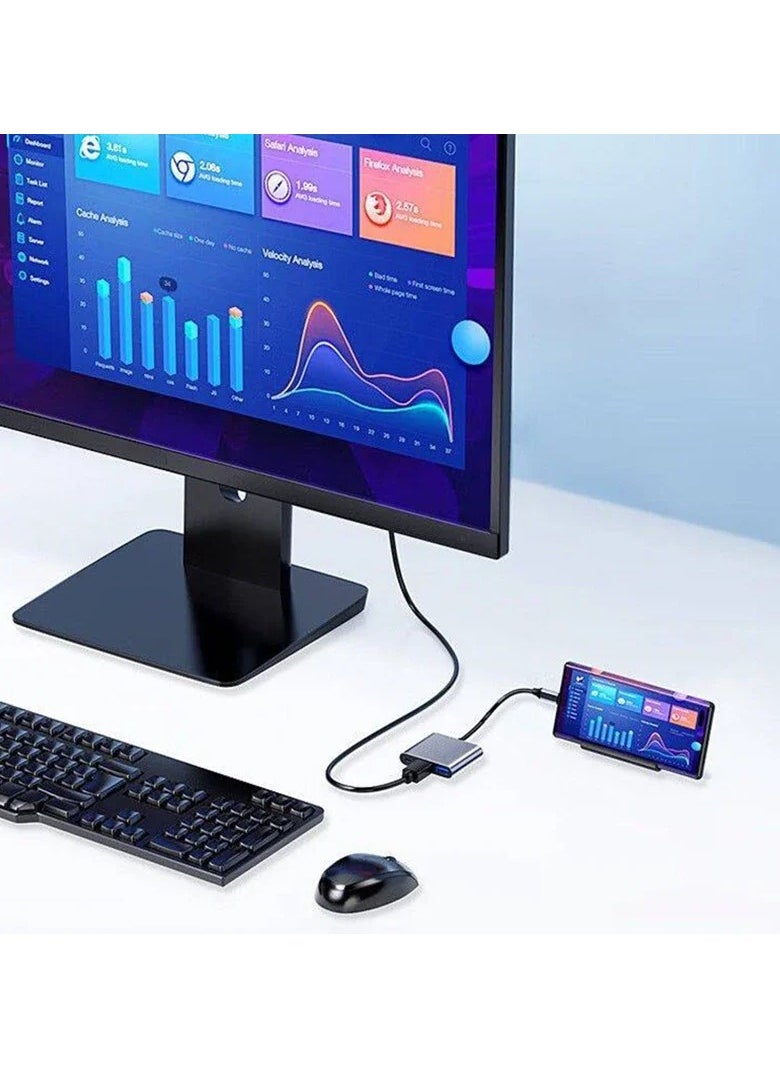 محول 3 في 1 من النوع C إلى HDTV HDMI، محول شحن سريع 4K HDMI USB 3.0 PD لسلسلة iPhone 15 16 MacBook Matebook Laptop Huawei Xiaomi Samsung Type C Interface
