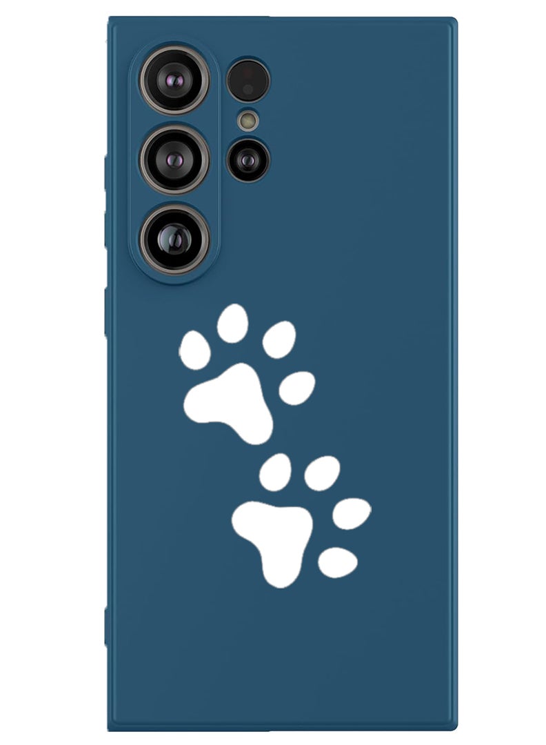 Theodor Protective Slim Fit Case Liquid Silicone Cover with Full Body Protection Anti-Scratch Shockproof Case For Samsung Galaxy S25 Ultra (Blue) - Paw - White  - Image 1