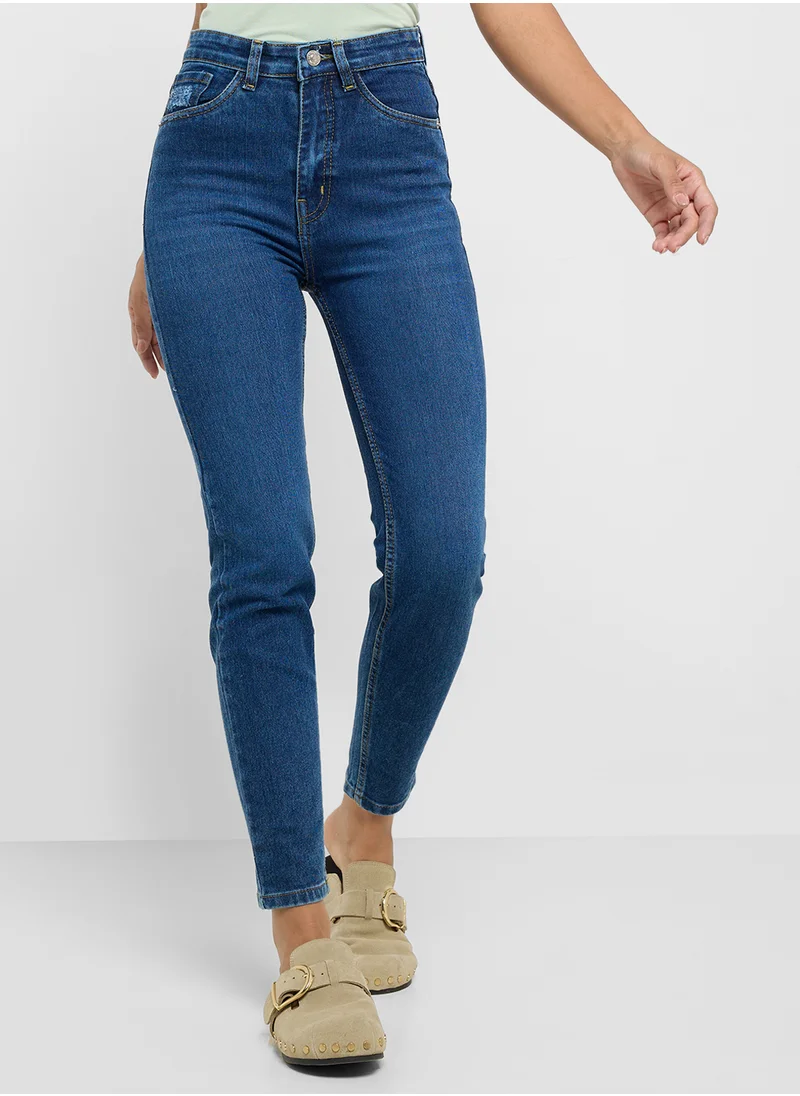Ginger High Rise Skinny Jeans With Frayed Hem
