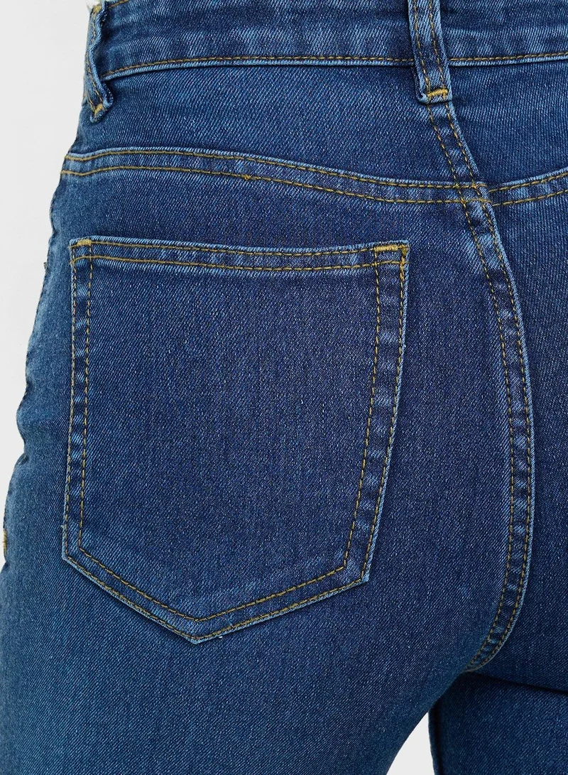 Ginger  High Rise Skinny Jeans With Frayed Hem for Women | Best Price UAE