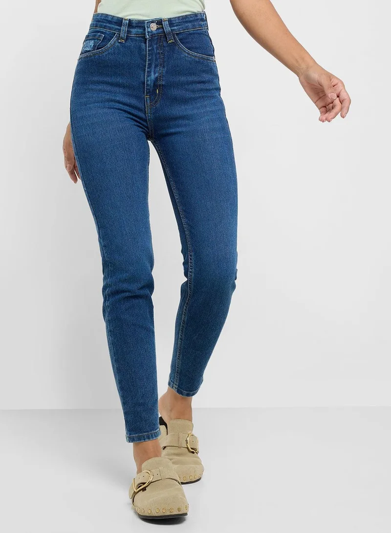 Ginger  High Rise Skinny Jeans With Frayed Hem for Women | Best Price UAE