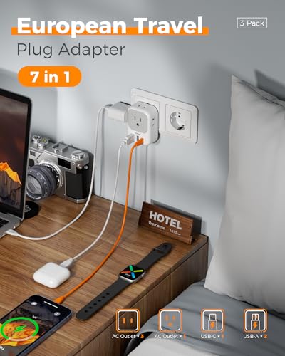 TESSAN European Travel Plug Adapter USB C 3 Pack, US to Europe Plug Adaptor with 4 AC Outlets 3 USB Charging Ports, Type C Power Adapter for USA to EU Euro Spain France Iceland Italy Germany Greece - Image 3