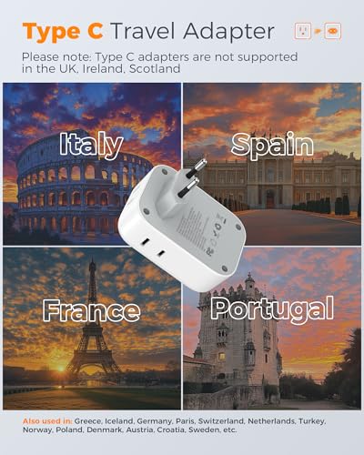 TESSAN European Travel Plug Adapter USB C 3 Pack, US to Europe Plug Adaptor with 4 AC Outlets 3 USB Charging Ports, Type C Power Adapter for USA to EU Euro Spain France Iceland Italy Germany Greece - Image 2