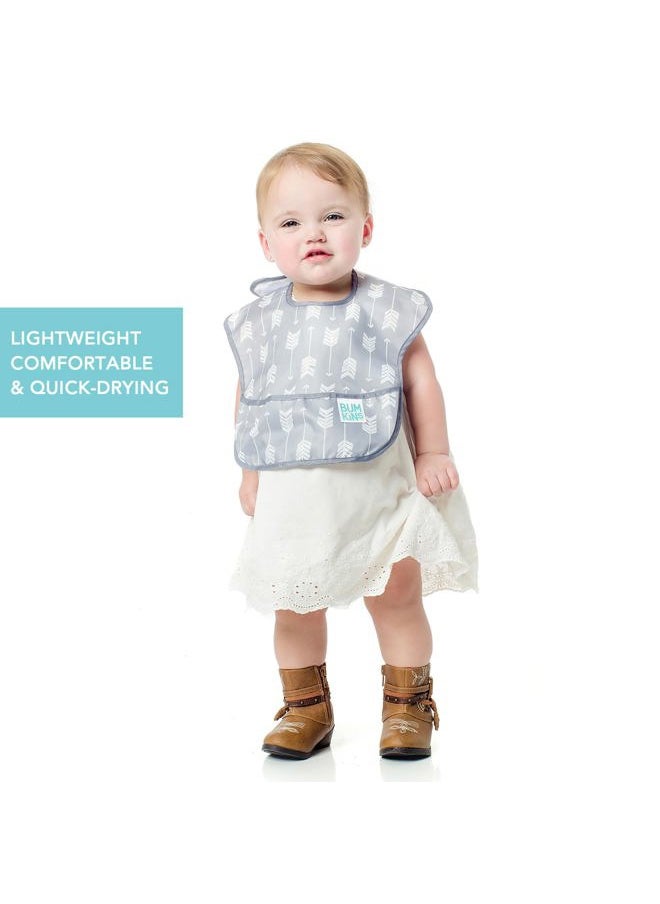 BUMKiNs Bibs for Girl or Boy, SuperBib Baby and Toddler for 6-24 Mos, Essential Must Have for Eating, Feeding, Baby Led Weaning Supplies, Mess Saving Catch Food, Waterproof Soft Fabric, Gray Arrows  - Image 4