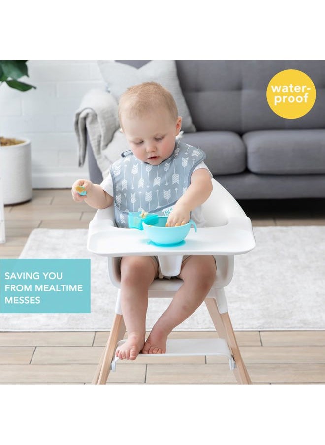 BUMKiNs Bibs for Girl or Boy, SuperBib Baby and Toddler for 6-24 Mos, Essential Must Have for Eating, Feeding, Baby Led Weaning Supplies, Mess Saving Catch Food, Waterproof Soft Fabric, Gray Arrows  - Image 2