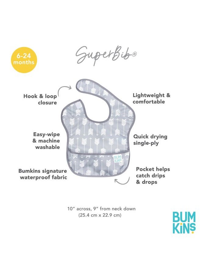 BUMKiNs Bibs for Girl or Boy, SuperBib Baby and Toddler for 6-24 Mos, Essential Must Have for Eating, Feeding, Baby Led Weaning Supplies, Mess Saving Catch Food, Waterproof Soft Fabric, Gray Arrows  - Image 5