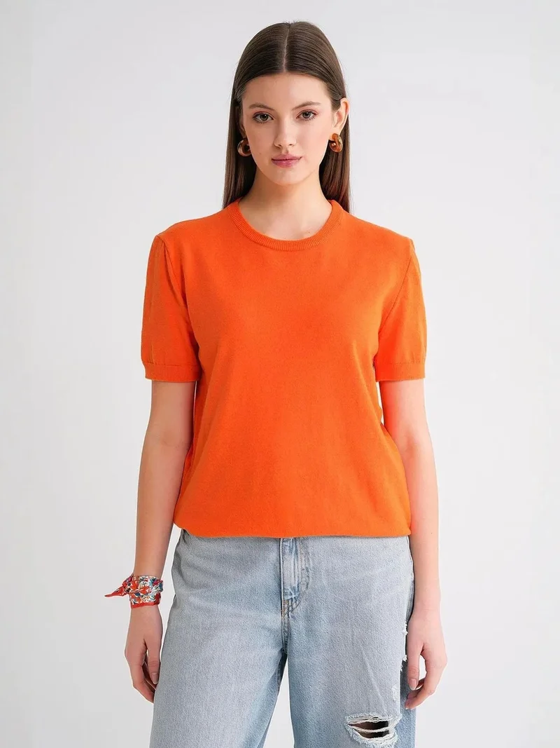 MixRay Mixray Crew Neck Short Sleeve Knit Sweater