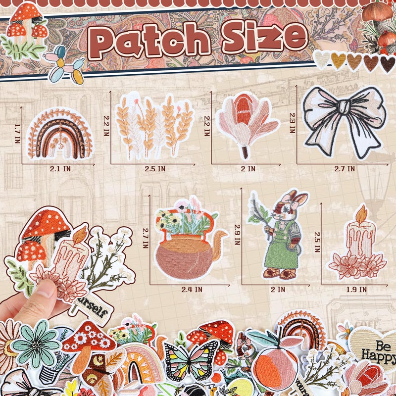 NICEVINYL Vintage Aesthetic Iron on Patches: 36pcs Cute Girly Embroidered Patches for Women - Boho-Aesthetic Decorative Appliques for Backpack Clothing Jackets Hats Bookbags - Image 2