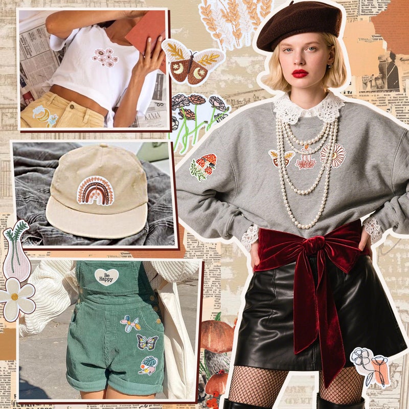 NICEVINYL Vintage Aesthetic Iron on Patches: 36pcs Cute Girly Embroidered Patches for Women - Boho-Aesthetic Decorative Appliques for Backpack Clothing Jackets Hats Bookbags - Image 5